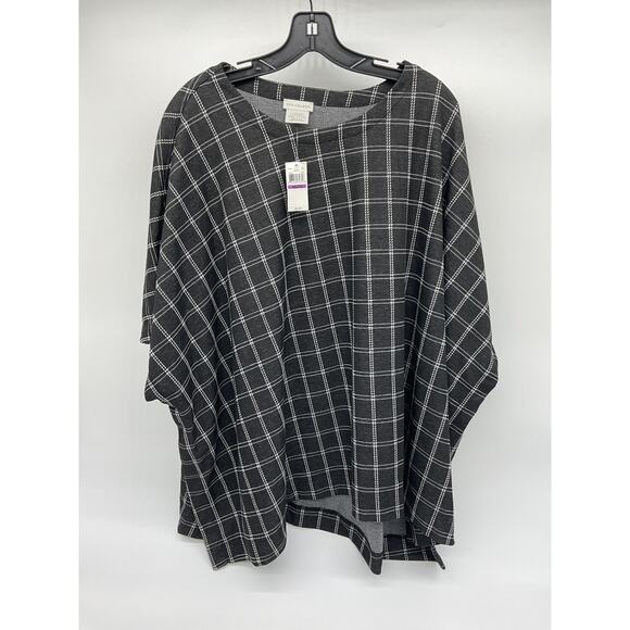 Van Heusen women’s short sleeve black & white plaid top stretch - Size XXL - Picture 1 of 5